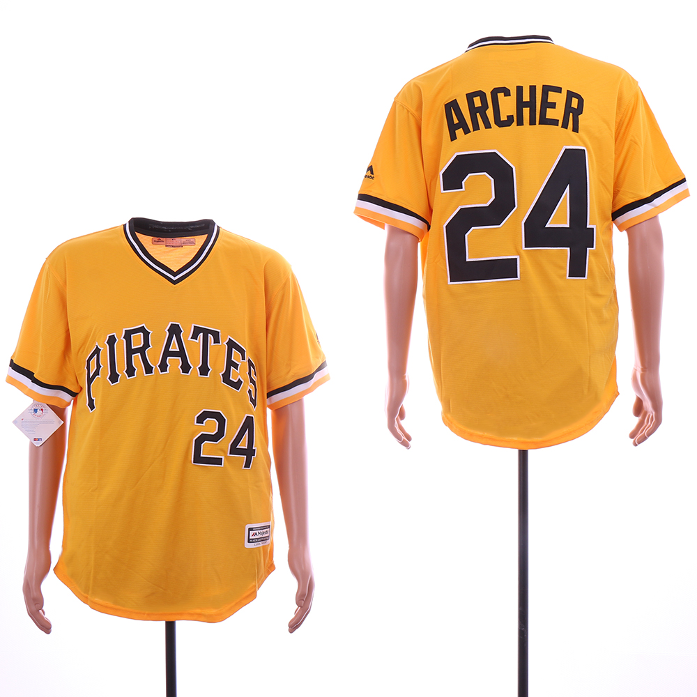 Men Pittsburgh Pirates 24 Archer Yellow Sleeve head Game MLB Jerseys